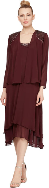 Women's Mother of The Bride Dress with Embellished Neckline & Shoulder