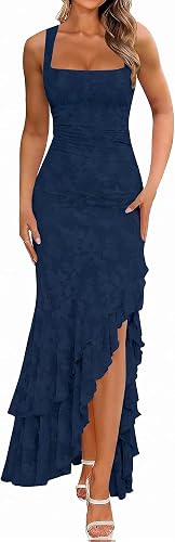 Women's Elegant Ruched Floral Maxi Wedding Guest Dress