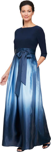 Women's 3/4 Sleeve Long Satin Mother of the Bride Dress with Pockets