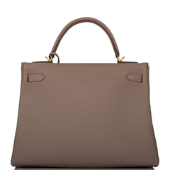 Hermes Horseshoe Stamp (HSS) Gris Asphalte Verso Togo Retourne Kelly 32cm Brushed Gold Hardware