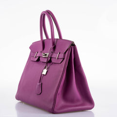 Hermes Birkin 35 HSS Cyclamen & Iris Chèvre Goatskin Brushed Palladium Hardware - 2009 M, Square