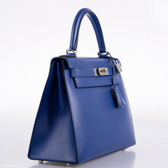 Hermes Kelly 28 Sellier Blue Electric Tadelakt leather Palladium Hardware - 2020, Y
