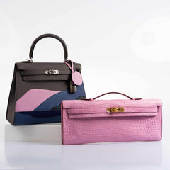 Hermes Kelly Cut Pochette 5P Bubblegum Pink Matte Porosus Crocodile Gold Hardware - 2019, D