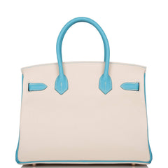 Hermes Birkin 30cm Bi-Color Craie and Bleu Atoll Togo Rose Gold Hardware