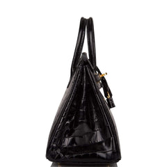 Hermes Black Shiny Niloticus Crocodile Birkin 25cm Gold Hardware