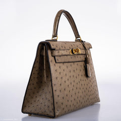 Hermes Kelly 28 Sellier Mousse Ostrich Gold Hardware - Circle W