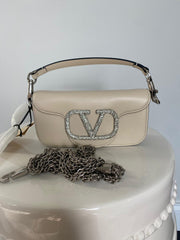 Valentino Ivory Small Locò Shoulder Bag With Jewel Logo