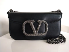 Valentino Black Small Locò Shoulder Bag With Jewel Logo - Ruthenium