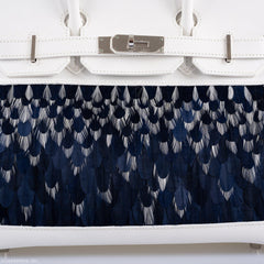 Vintage Hermes Birkin 30 White Epsom with Custom Feather Panel & Palladium Hardware - 2010, N Square