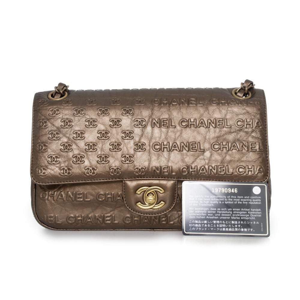 Chanel Coco Bronze CC embossed 9" Classic Flap Bag AGL1158