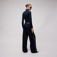 Rib cotton jersey leisure pants with Web - blue