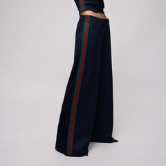 Rib cotton jersey leisure pants with Web - blue