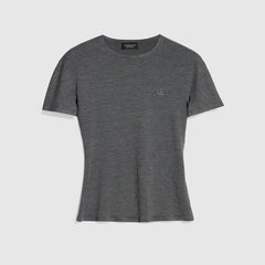Silk jersey T-shirt with embroidery - grey