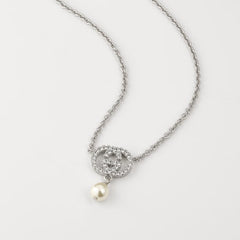 Crystal and pearl necklace - palladium-toned brass