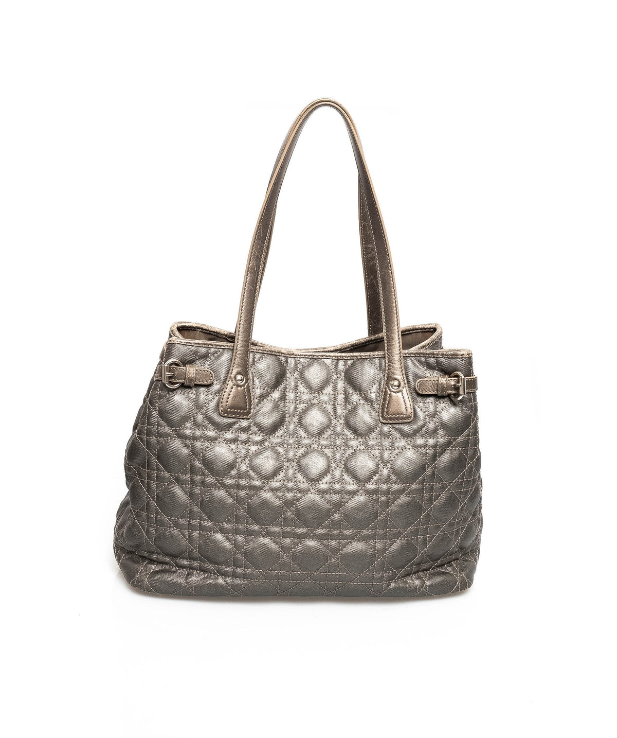 Christian Dior Cannage Grey Canvas Top handle Tote Bag PHW - AGL1349