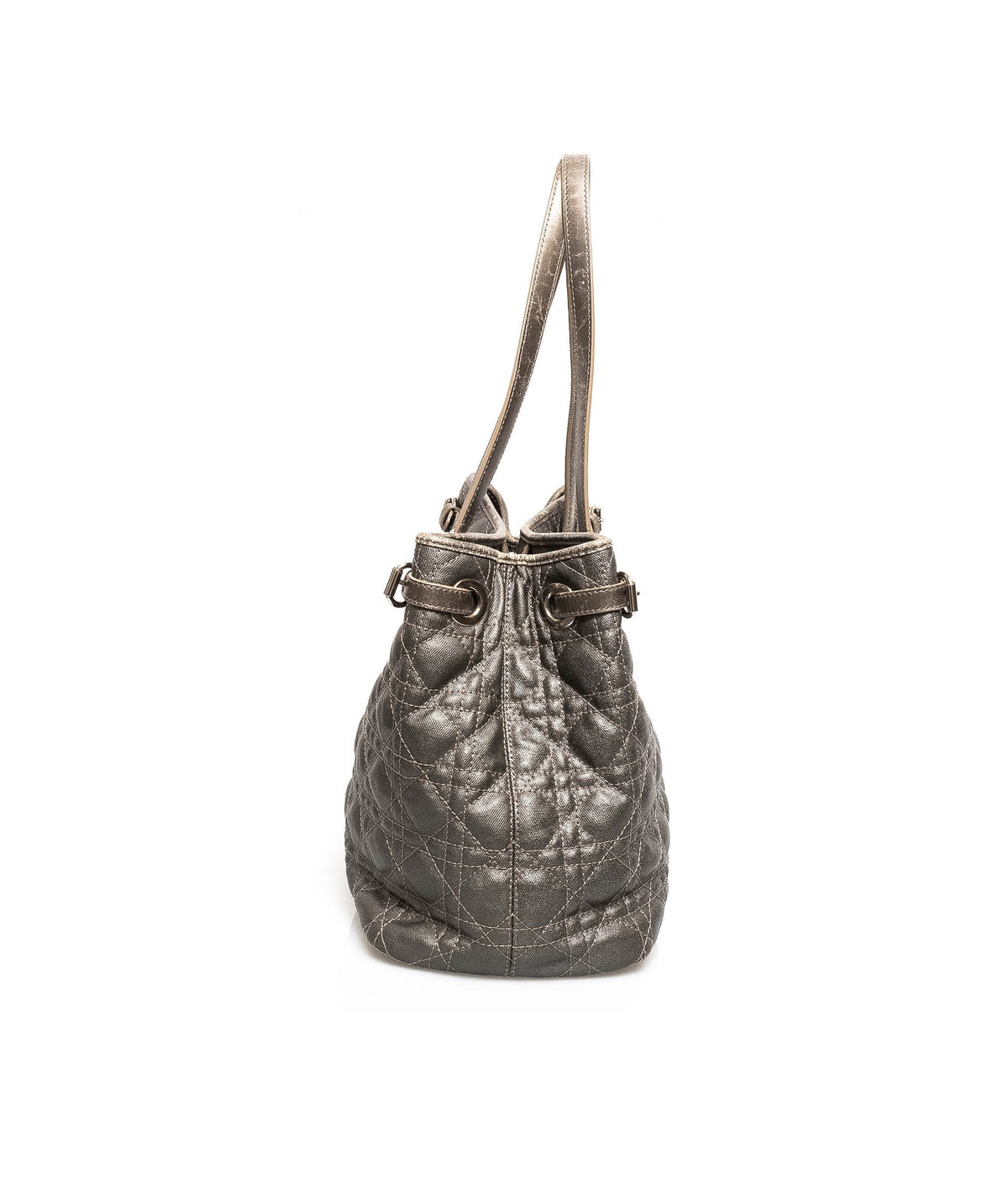 Christian Dior Cannage Grey Canvas Top handle Tote Bag PHW - AGL1349