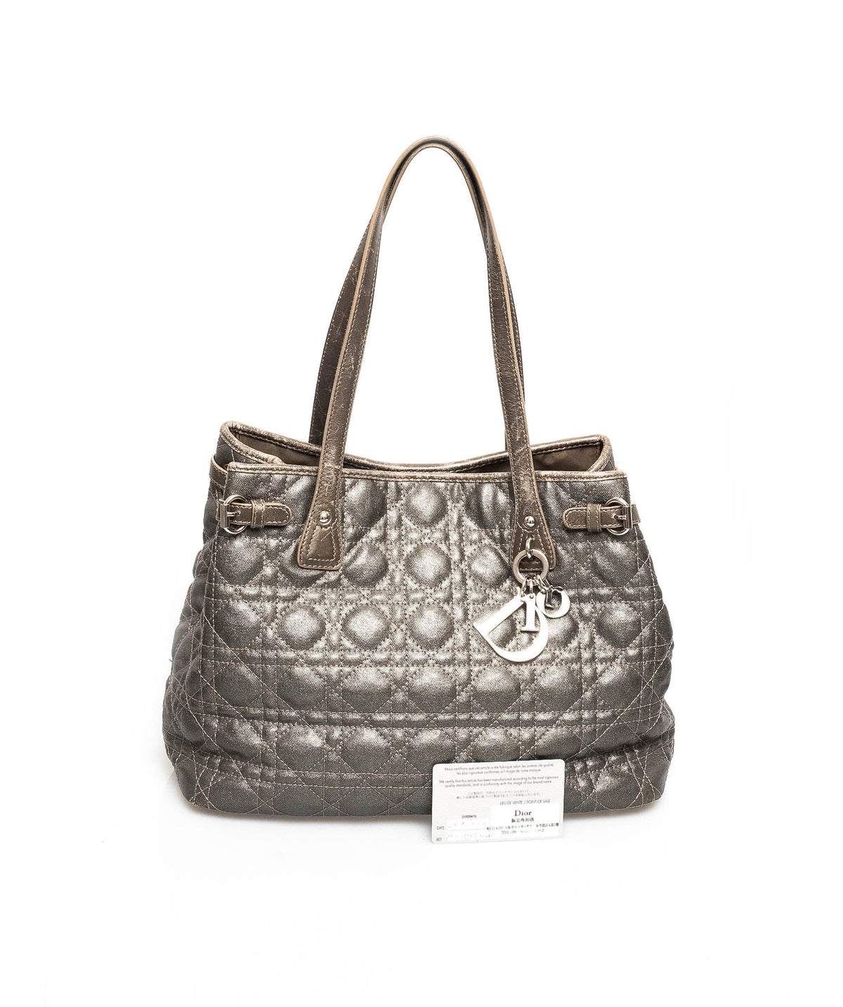Christian Dior Cannage Grey Canvas Top handle Tote Bag PHW - AGL1349