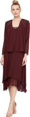 Women's Mother of The Bride Dress with Embellished Neckline & Shoulder