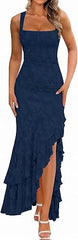 Women's Elegant Ruched Floral Maxi Wedding Guest Dress
