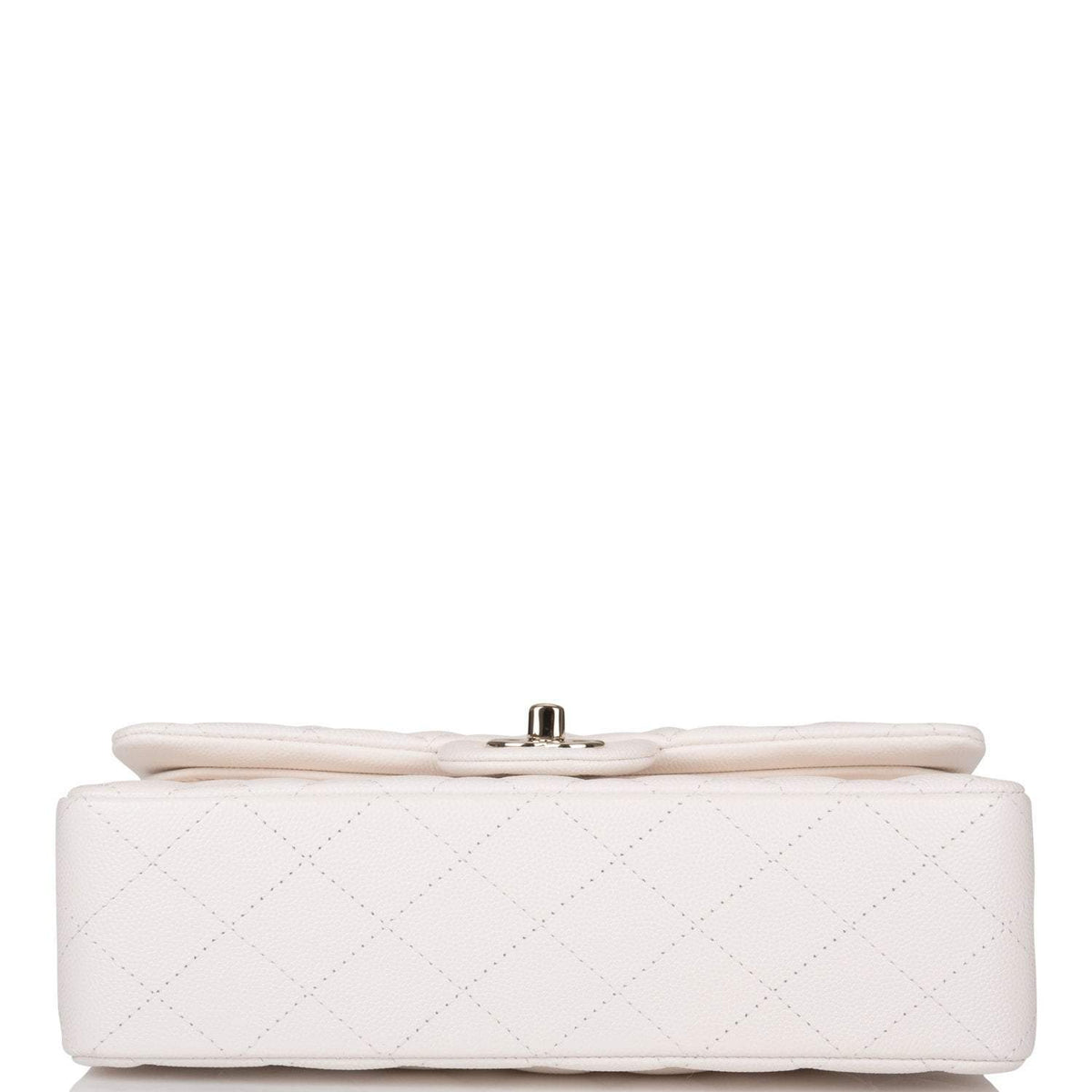 Chanel White Quilted Caviar Small Classic Double Flap Bag Light Gold Hardware
