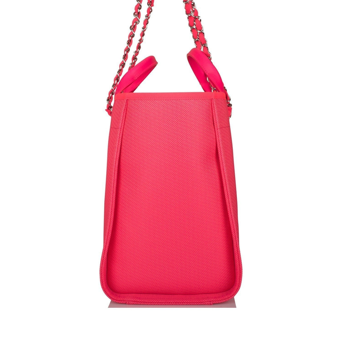 Chanel Neon Pink and Orange Mixed Fibers Large Deauville Shopping Bag Silver Hardware