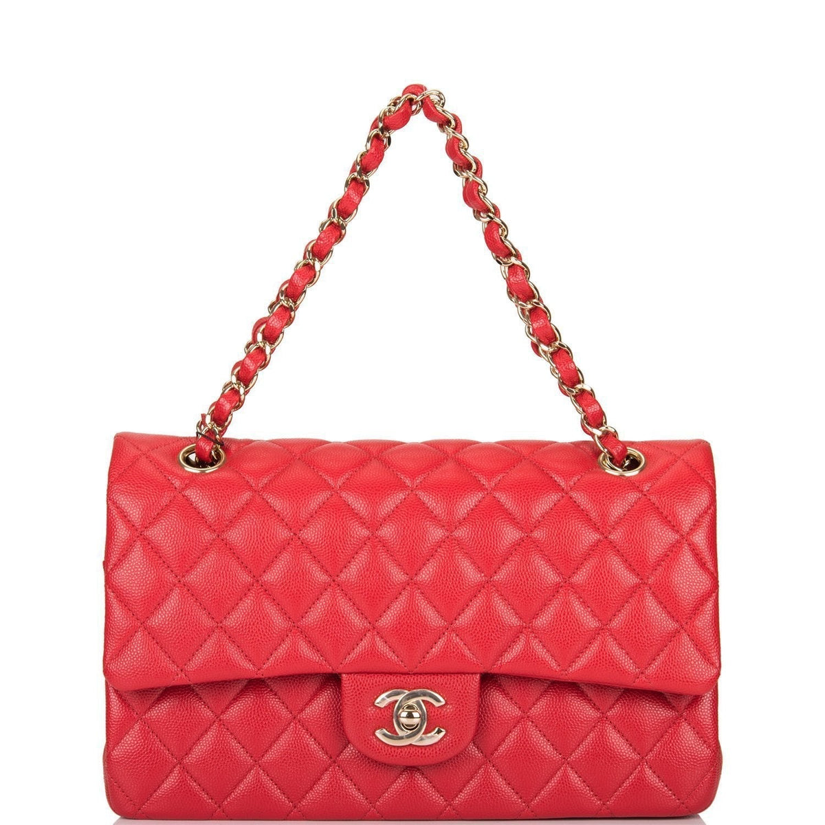 Chanel Red Quilted Caviar Medium Classic Double Flap Bag