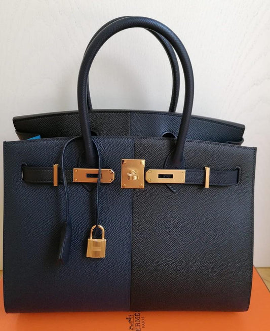 Hermes Birkin 30 Casaque Black Bleu Indigo Bleu Zanzibar Epsom Gold Hardware For GE