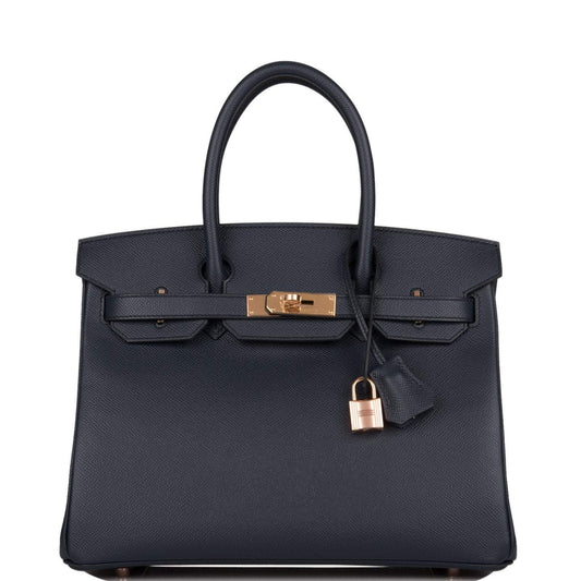 Hermes Birkin 30 Bleu Indigo Epsom Rose Gold Hardware