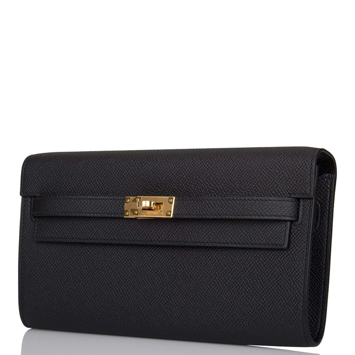 Hermes Black Epsom Kelly Wallet To Go Gold Hardware