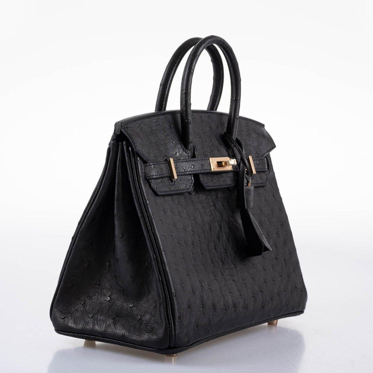 Hermes Birkin 25 Black Ostrich Rose Gold Hardware