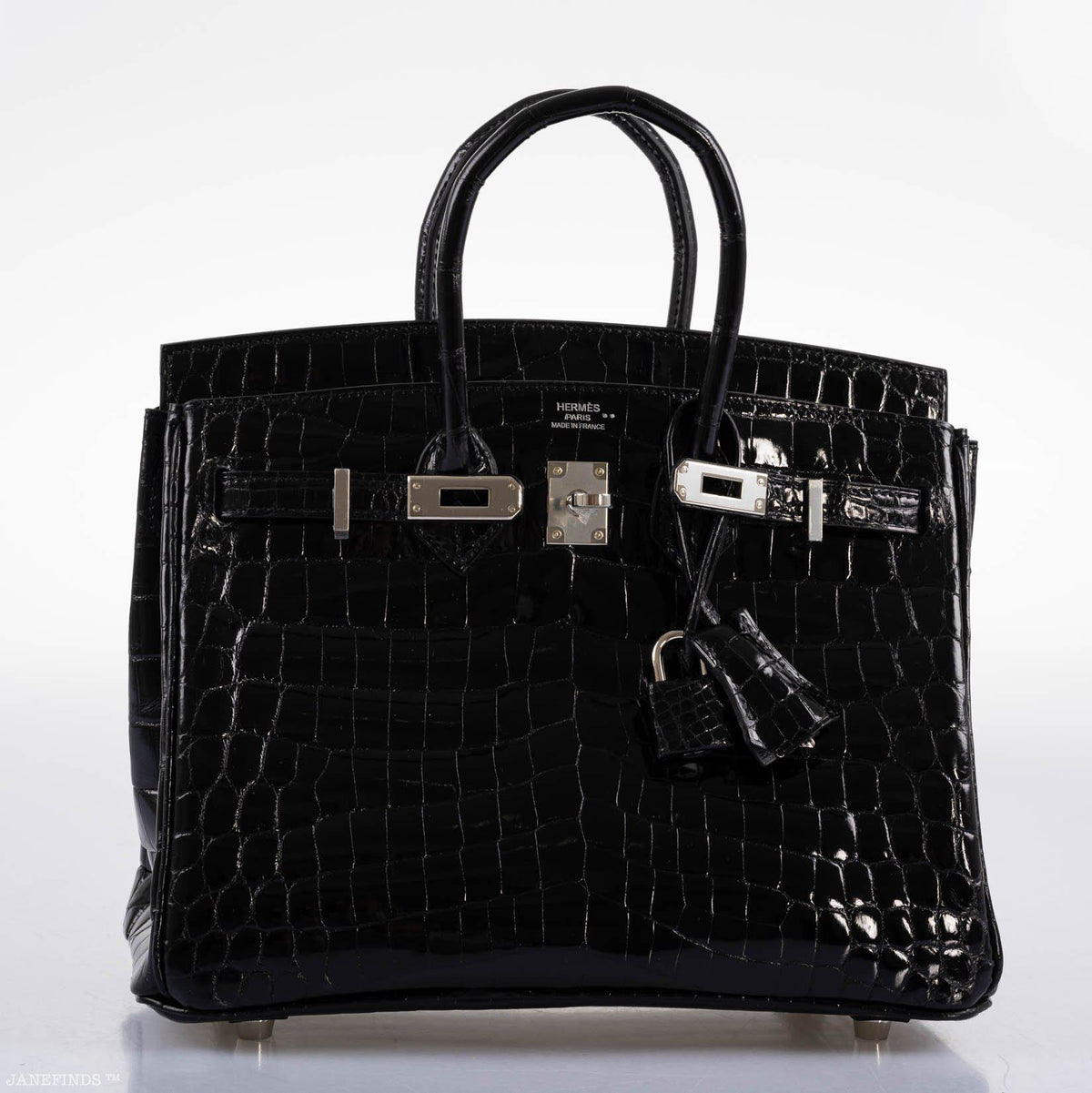 Hermes Birkin 25 Shiny Black Niloticus Crocodile with Palladium Hardware