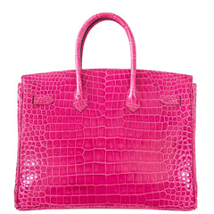 Hermes Birkin 35 Fuchsia Porosus Crocodile with Palladium Hardware - 2011, O Square