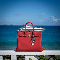Hermes Birkin 35 HSS Rouge Vif Togo Brushed Gold Hardware - 2020, Y