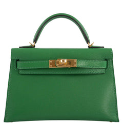 Hermes Kelly 20 Mini II Sellier Bambou Chevre with Gold Hardware - 2021, Z
