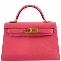 Hermes Kelly 20 Mini II Sellier Rose Lipstick Chevre leather Gold Hardware - 2017, A