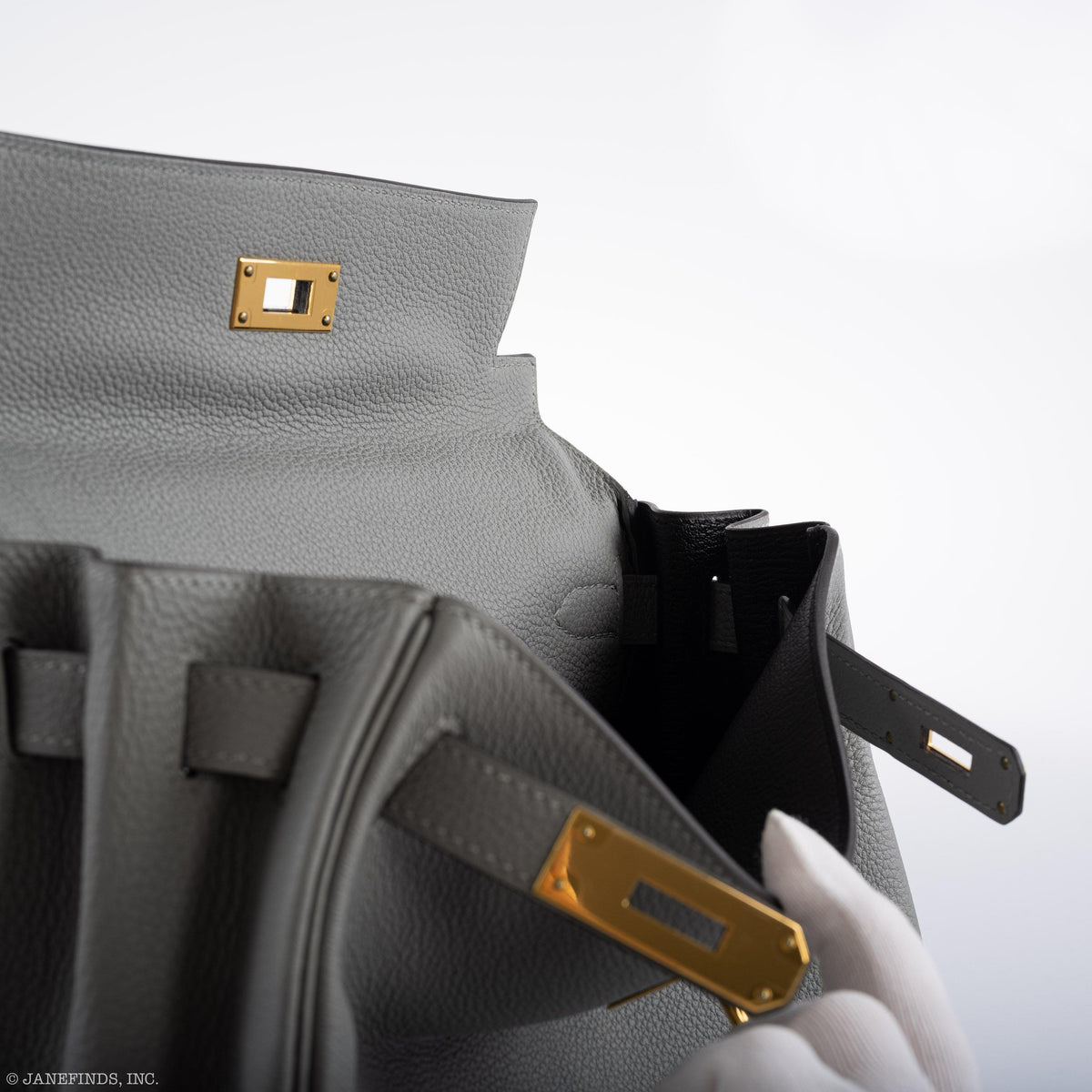 Hermes Kelly 28 HSS Retourne Gris Mouette Togo & Black Interior Gold Palladium Hardware