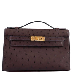 Hermes Kelly Pochette Rouge Sellier Ostrich with Gold Hardware - 2021, Z