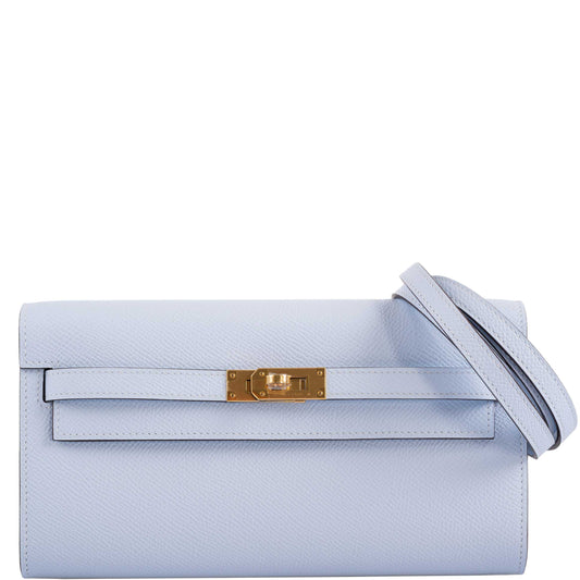 Hermes Kelly Wallet To Go Blue Brume Epsom Gold Hardware