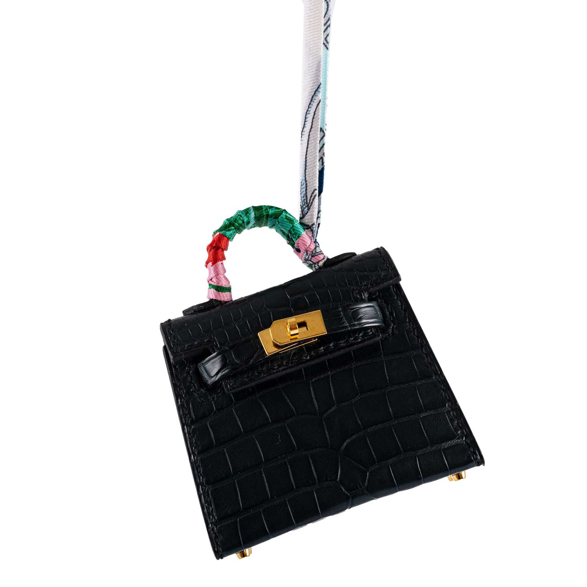 Hermes Micro Kelly Twilly Charm Vert Cyprès Matte Croc Gold Hardware