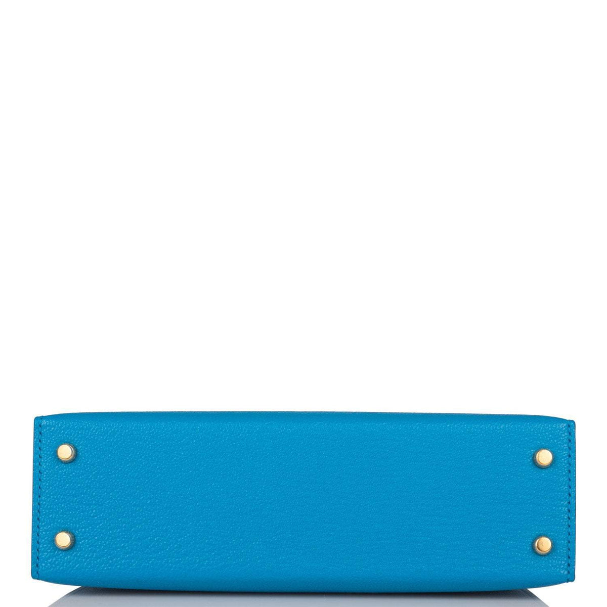 Hermes Bleu Frida Chevre Mysore Sellier Kelly 20cm Gold Hardware