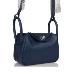 Hermes Bleu Navy Verso Swift Mini Lindy Palladium Hardware