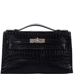 Hermes JPG Kelly Pochette Black Matte Niloticus Crocodile Palladium Hardware - Square L