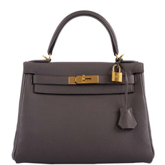 Hermes Kelly 28 Retourne Etain Togo Leather Gold Hardware