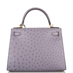 Hermes Kelly 28cm Bi-Color Gris Agate and Gris Perle Ostrich Sellier  Brushed Gold Hardware