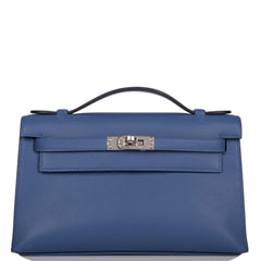 Hermes Kelly Pochette Blue Brighton Swift Palladium Hardware