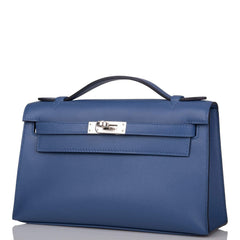 Hermes Kelly Pochette Blue Brighton Swift Palladium Hardware