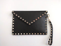Valentino Black Rockstud Wristlet Pouch - Grained Calfskin