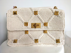 Valentino Ivory Crochette Large Roman Stud The Shoulder Bag