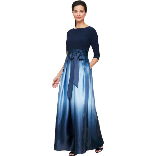 Women's 3/4 Sleeve Long Satin Mother of the Bride Dress with Pockets