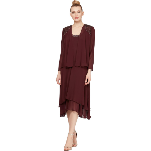 Women's Mother of The Bride Dress with Embellished Neckline & Shoulder